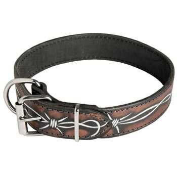 Amstaff Collar Leather Handmade Painted in Barbed Wire for Walking Dog