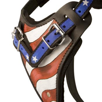 Amstaff Leather Harness With Hand Painted USA  Chest Plate