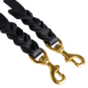 Braided Leather Amstaff Coupler with Brass Snap Hooks