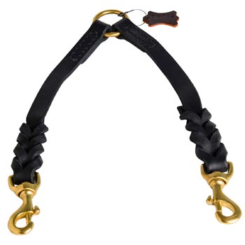 Braided Leather Amstaff Coupler for Walking 2 Dogs