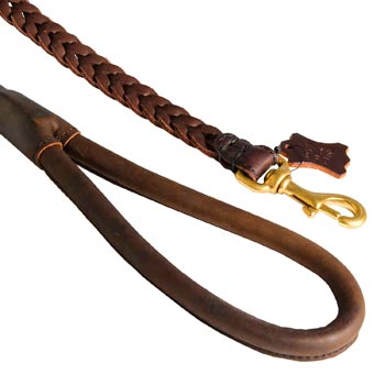 Braided Leather Amstaff Leash with Brass Snap Hook